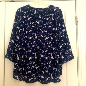 Talbots blue flowered pullover blouse.
